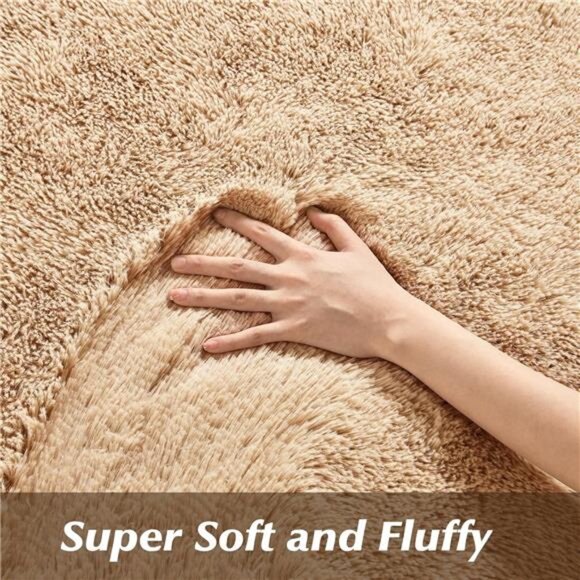 Super Soft Shag AreaRug for Living Room,6x9 ft BeigeRug for Girls Bedroom,Modern - Picture 4 of 7